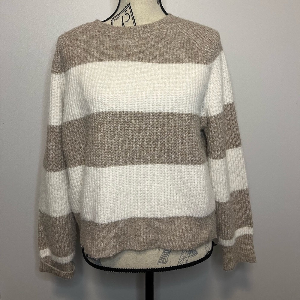 Eclipse Cozy Beige and White Striped Sweater
